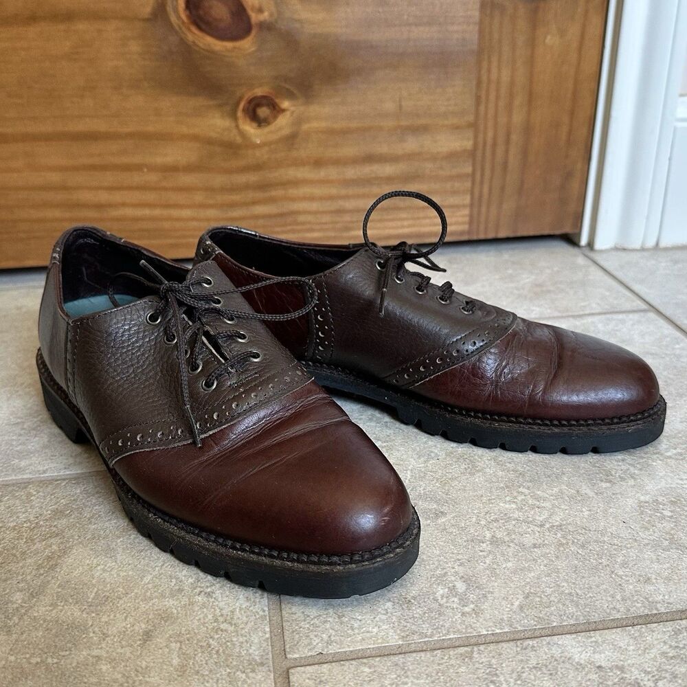 H.S. Trask Shoes Mens 7 1/2 Two-Tone Saddle  Leather Lug Sole Academia Preppy